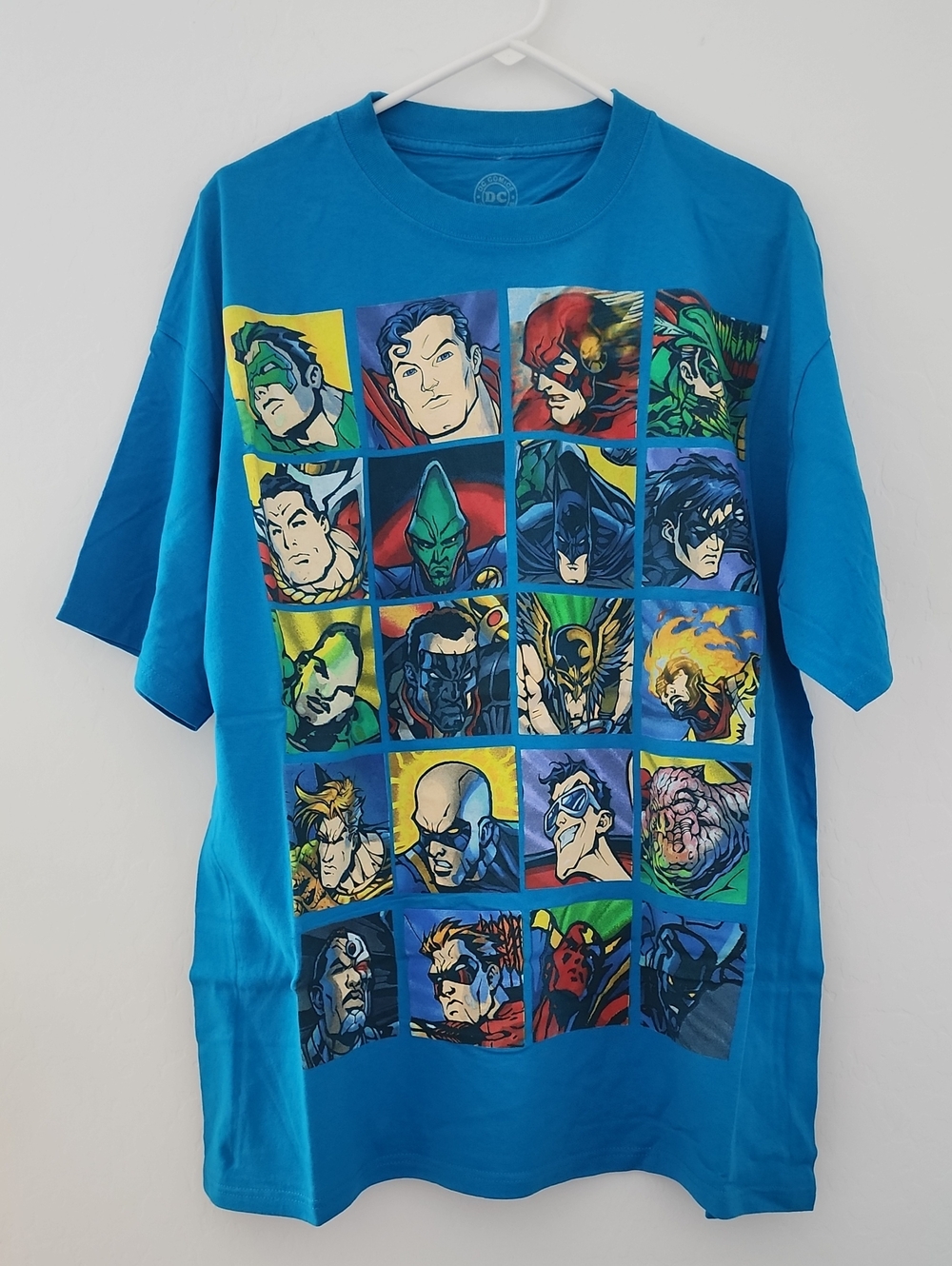 DC Comics Blue Short-Sleeve Kids Tee with Multi-Hero Grid